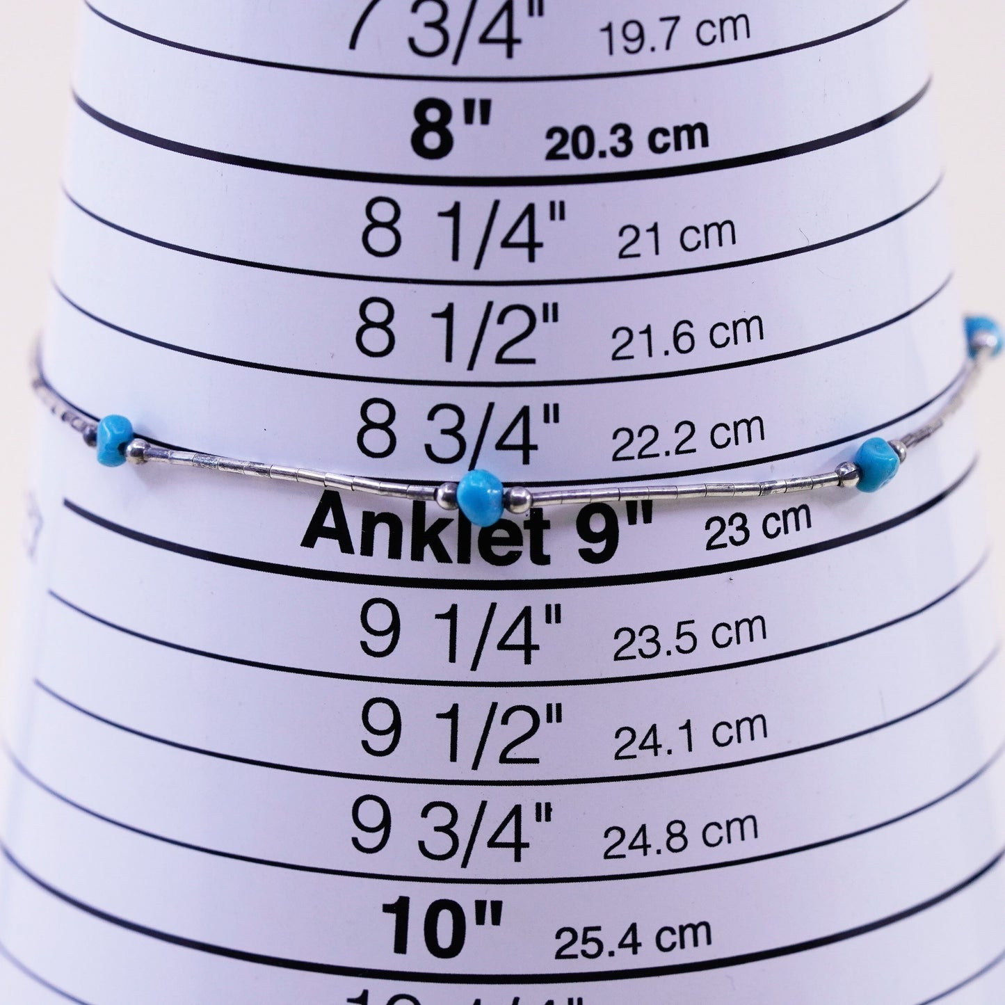 9”, sterling handmade bracelet, 925 liquid silver chain anklet turquoise beads