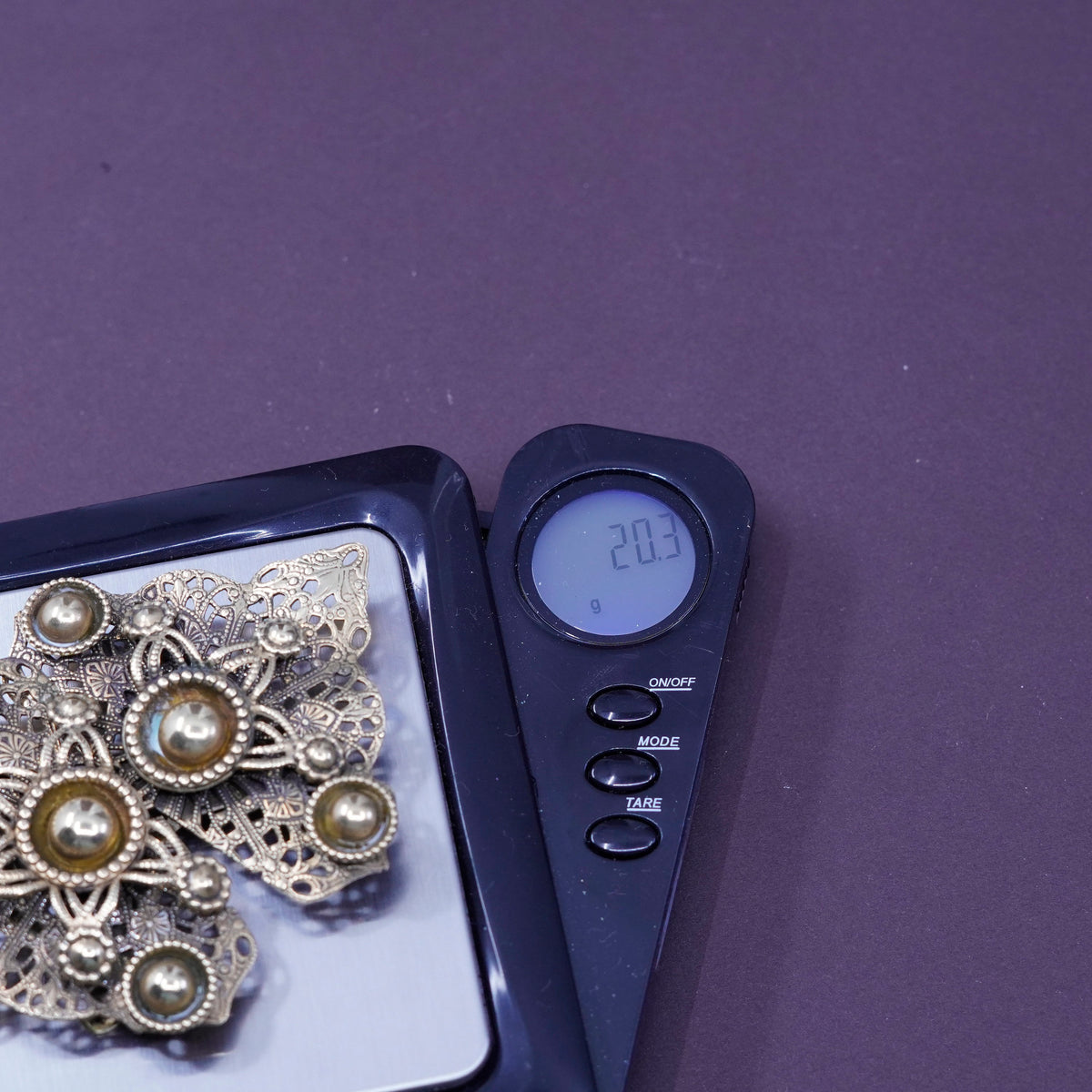 Vintage gold tone filigree belt buckle with beads