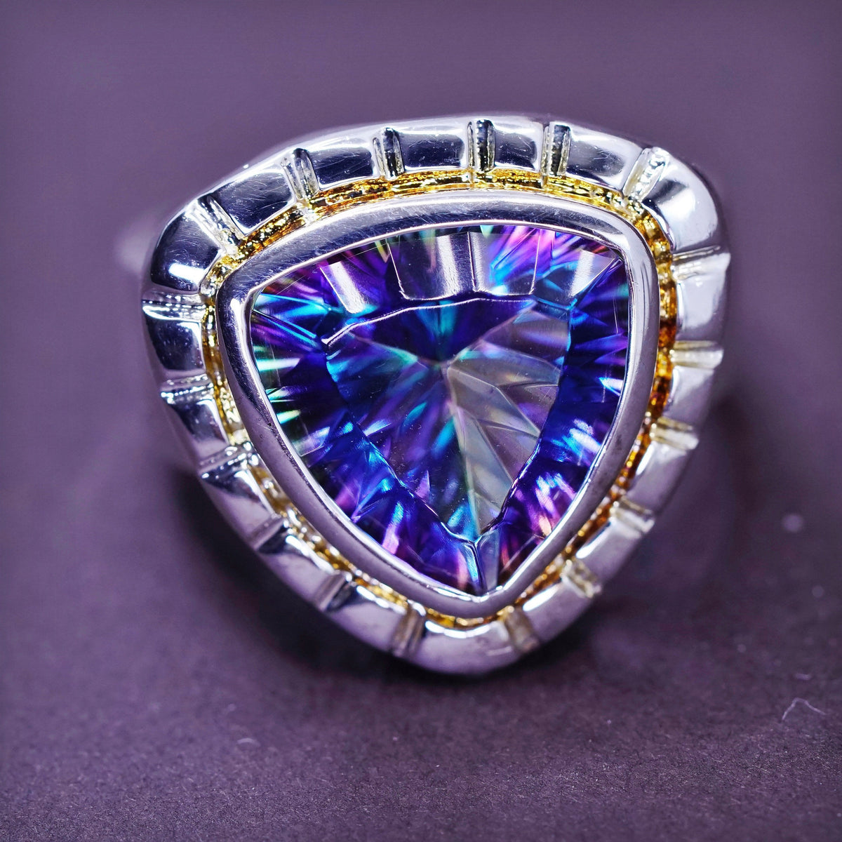 Size 7.25, vtg statement cocktail ring, Sterling 925 Silver rainbow topaz Ring