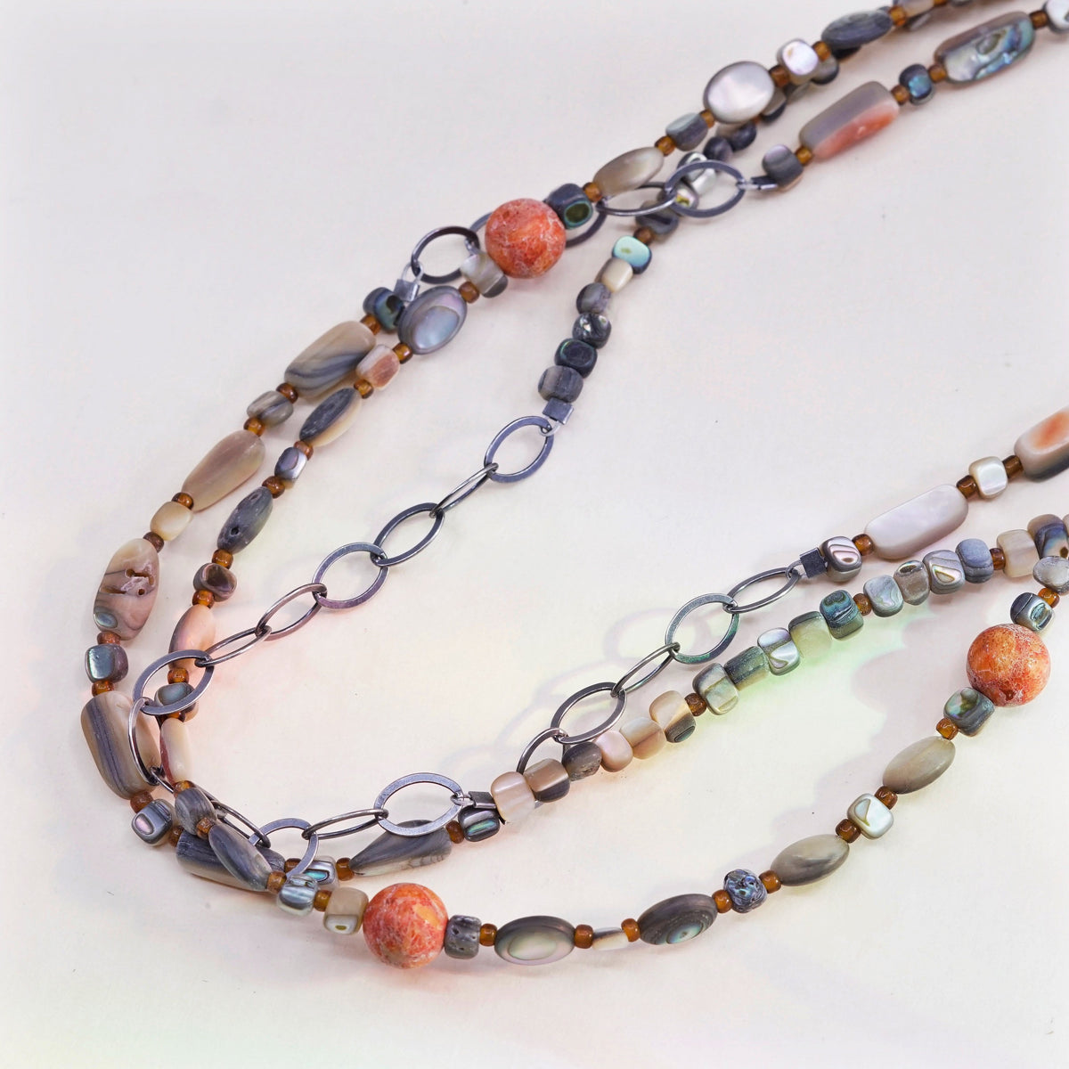 16”+2”, Silpada Sponge Coral Shell Bead Fiesta Sterling Silver Necklace N1563