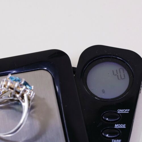 Sz 8.25, Vtg Sterling Silver Cocktail Ring, 925 W Blue topaz N Cz Around