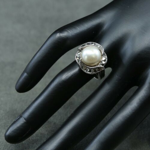 Sz 7, Vtg Sterling Silver Handmade Ring, 925 Silver W/ Faux pearl