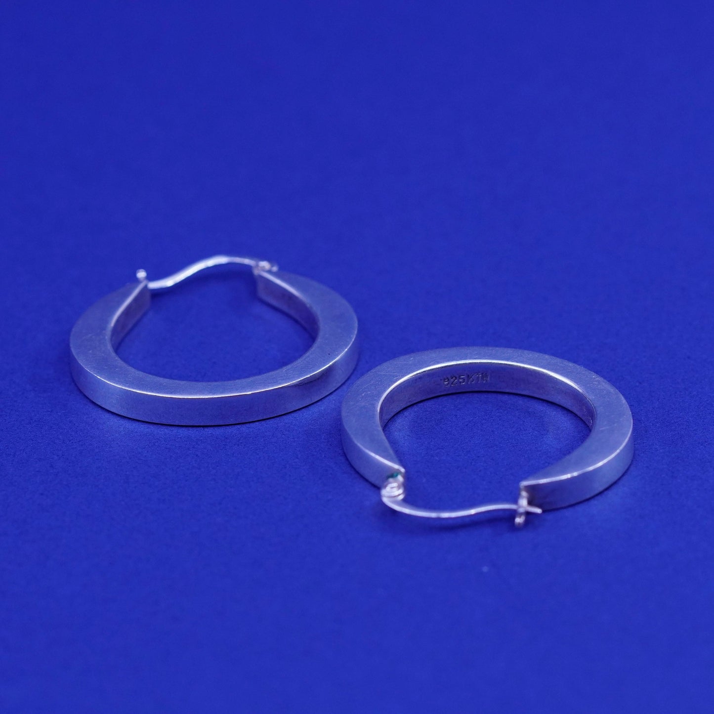1.25”, vintage Sterling silver handmade hoop earrings, bold 925 huggie