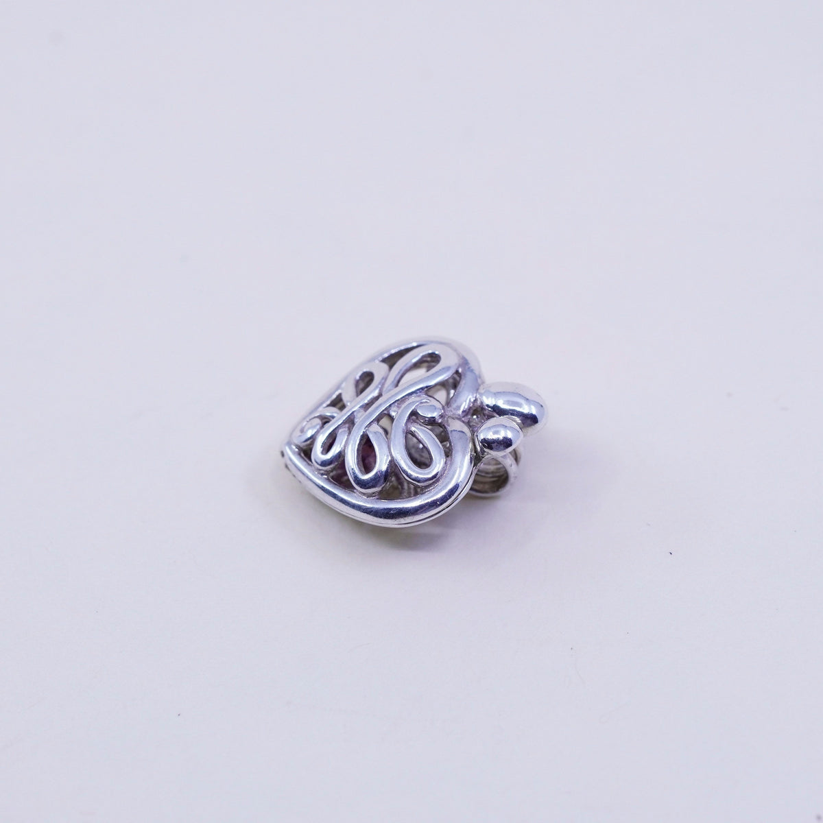 Vintage sterling silver heart filigree charm pendant, 925 prayer locket