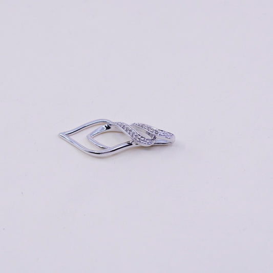 vintage Sterling silver Pendant, 925 entwined teardrop with real diamond