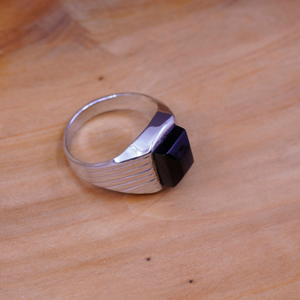 Size 13, vintage Sterling 925 silver handmade statement ring with obsidian