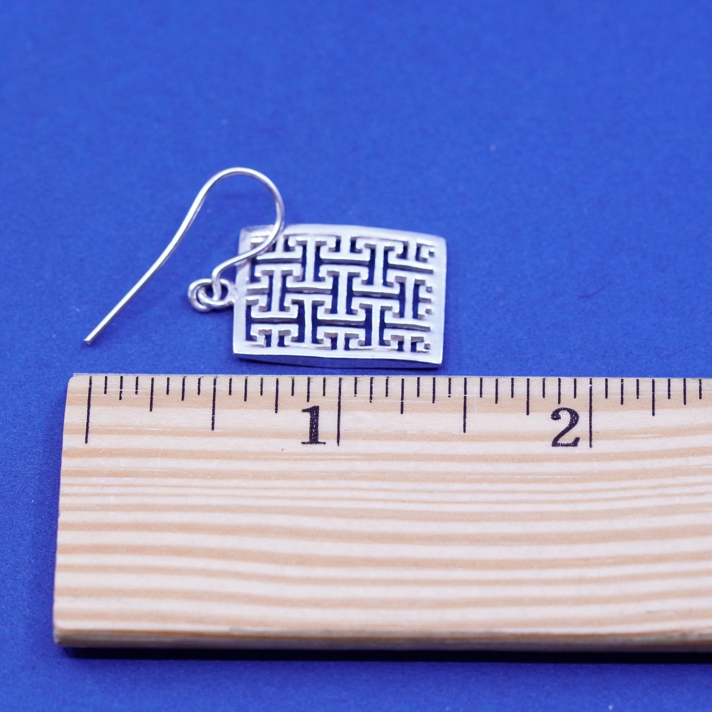 Vintage sterling silver handmade earrings, 925 filigree rectangular dangles