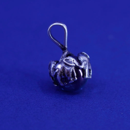 Vintage sterling 925 silver handmade elephant pendant with glass bead