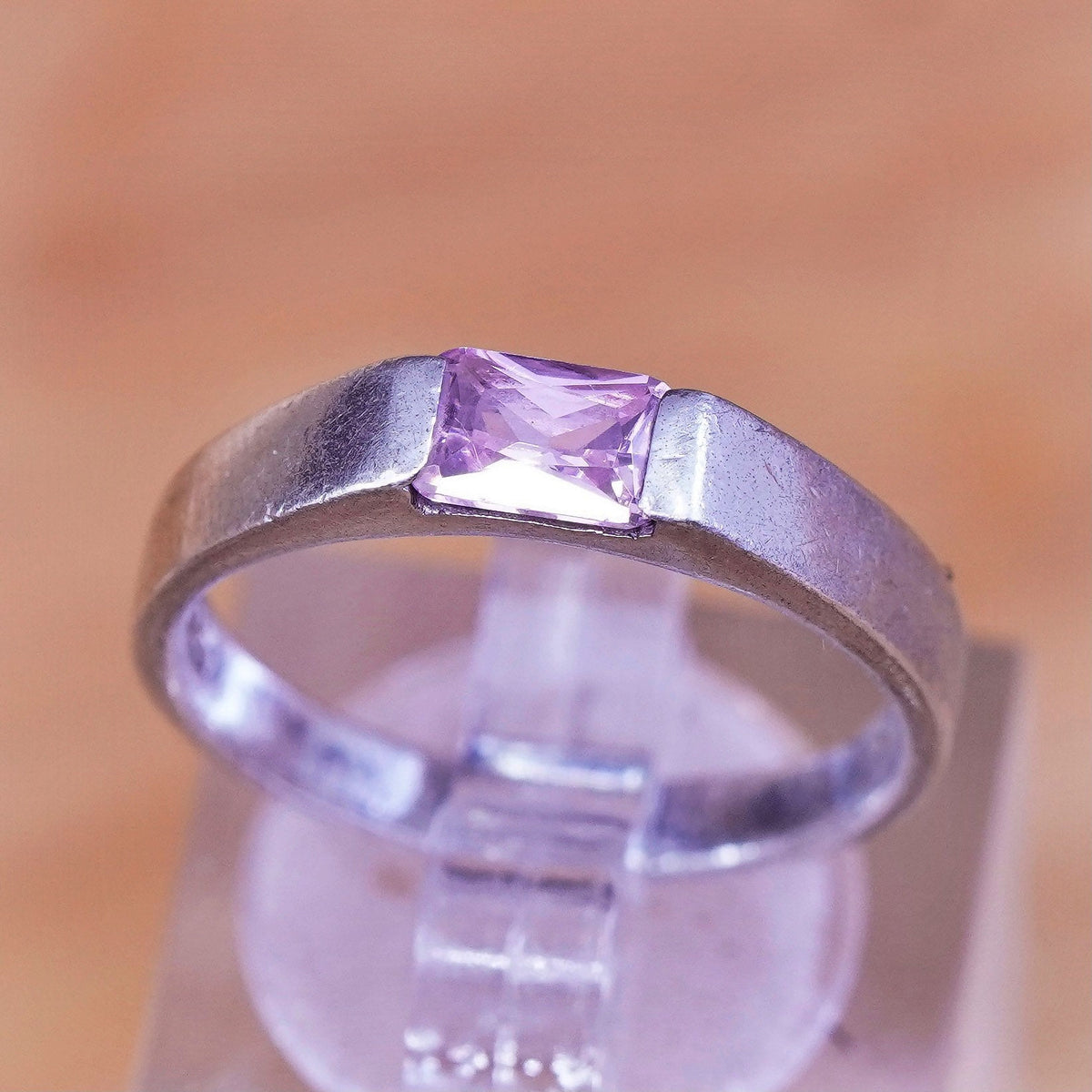 Size 7, vintage Sterling 925 silver ring with pink cz, stamped 925