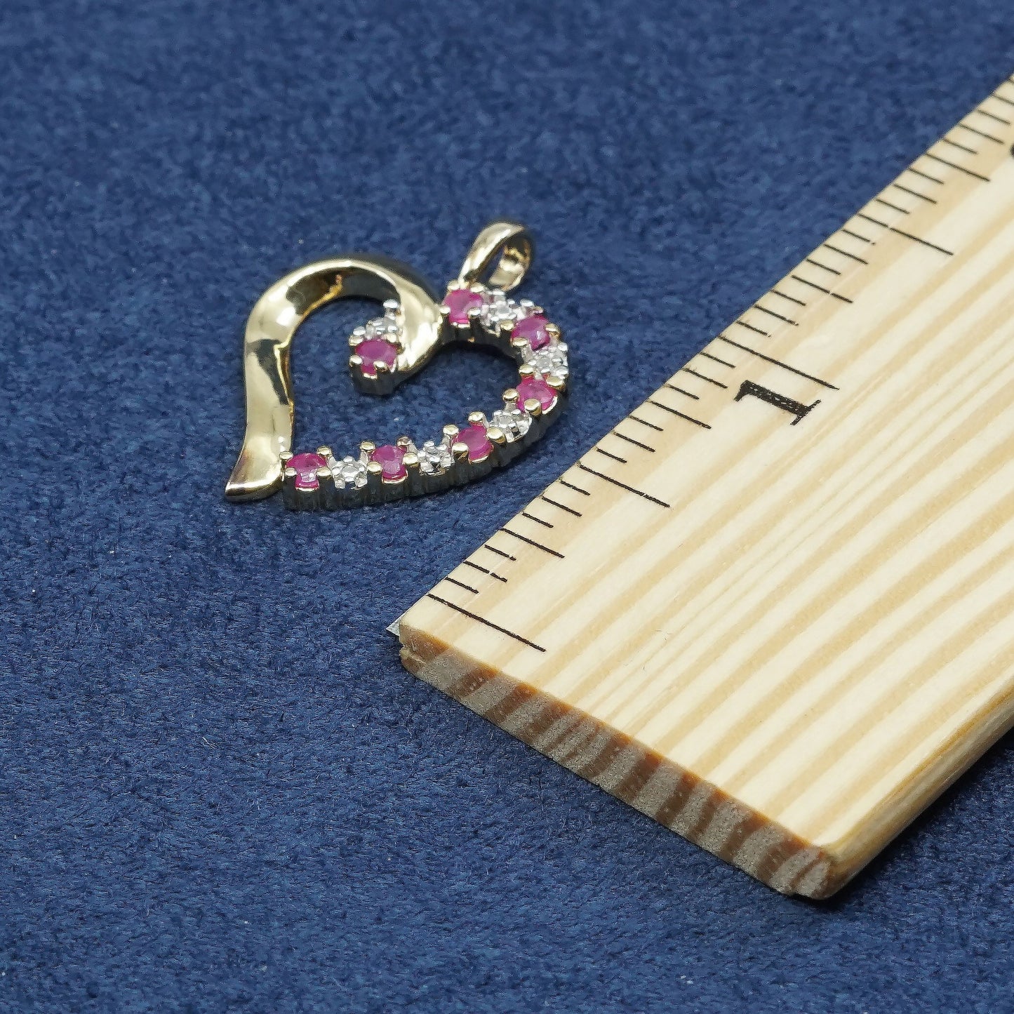 vtg gold over Sterling silver handmade pendant, 925 heart w/ ruby and crystal