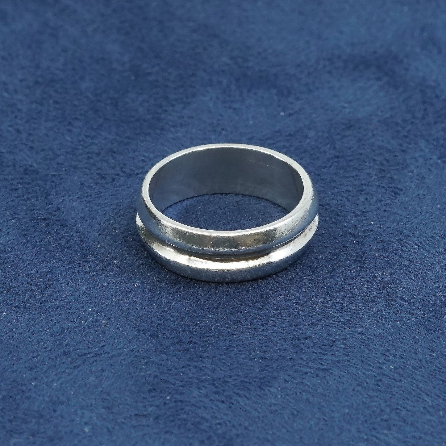 sz 8, vtg USA Sterling silver handmade ribbed ring, 925 statement ring