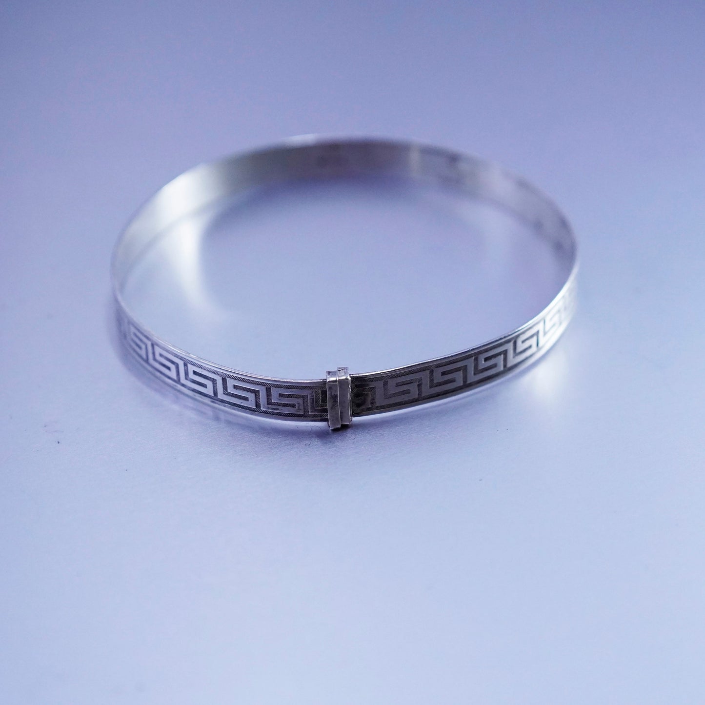 Size adjustable, Sajen Sterling 925 silver handmade bracelet, Greek key bangle