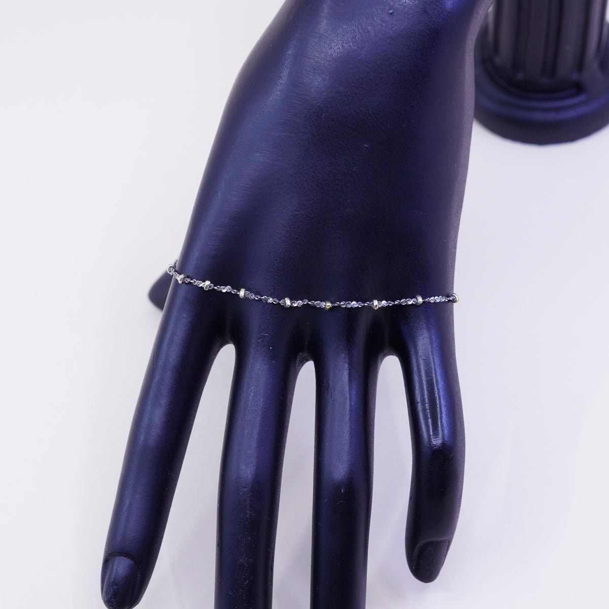 8.75”, Vintage 14K gold beads with twisted sterling 925 silver S chain bracelet