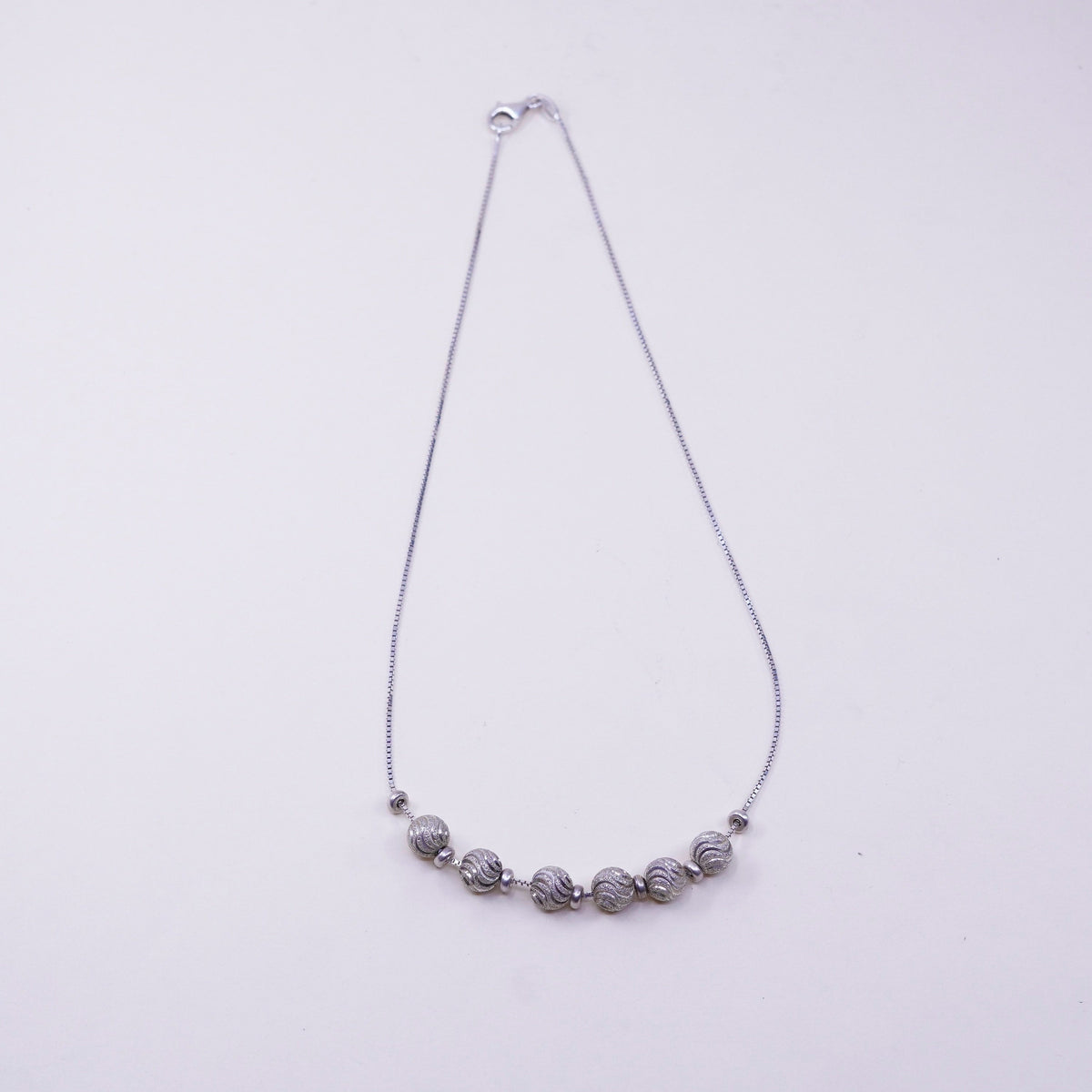16”, vintage sterling 925 silver box chain necklace with textured beads pendant