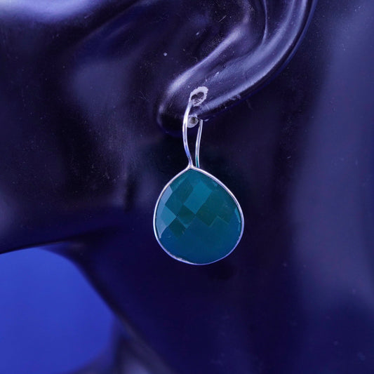 Vintage sterling 925 silver handmade earrings with teardrop emerald