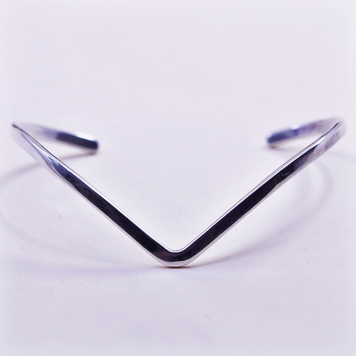 6.75”, vintage Sterling silver handmade cuff, thin 925 V bracelet