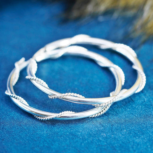 1.5”, vintage Sterling silver handmade hoop, 925 earrings with cable around