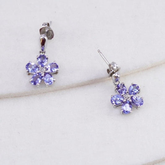 Vintage Sterling 925 silver flower earrings with amethyst