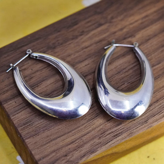 1.75”, vintage Sterling silver handmade earrings, 925 silver hoops