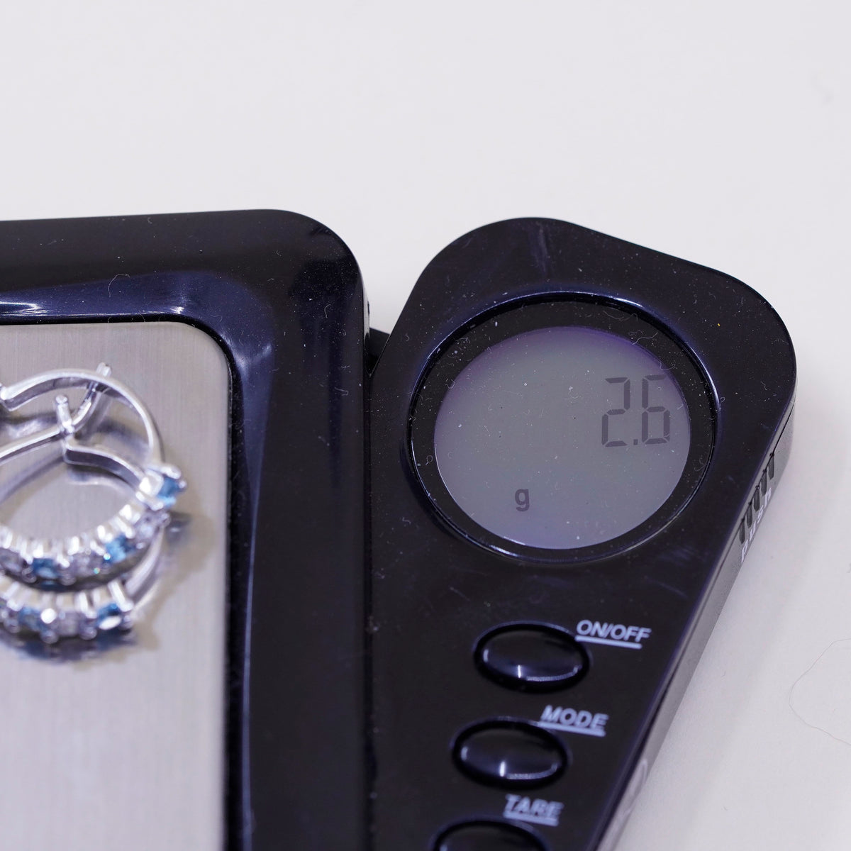 0.5”, fashion sterling silver earrings, 925 hoops, Huggie with clear blue Cz