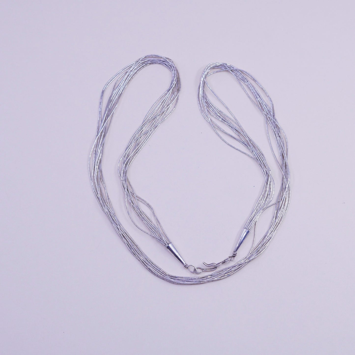 24”, liquid Sterling 10 strands necklace, Native American 925 liquid silver