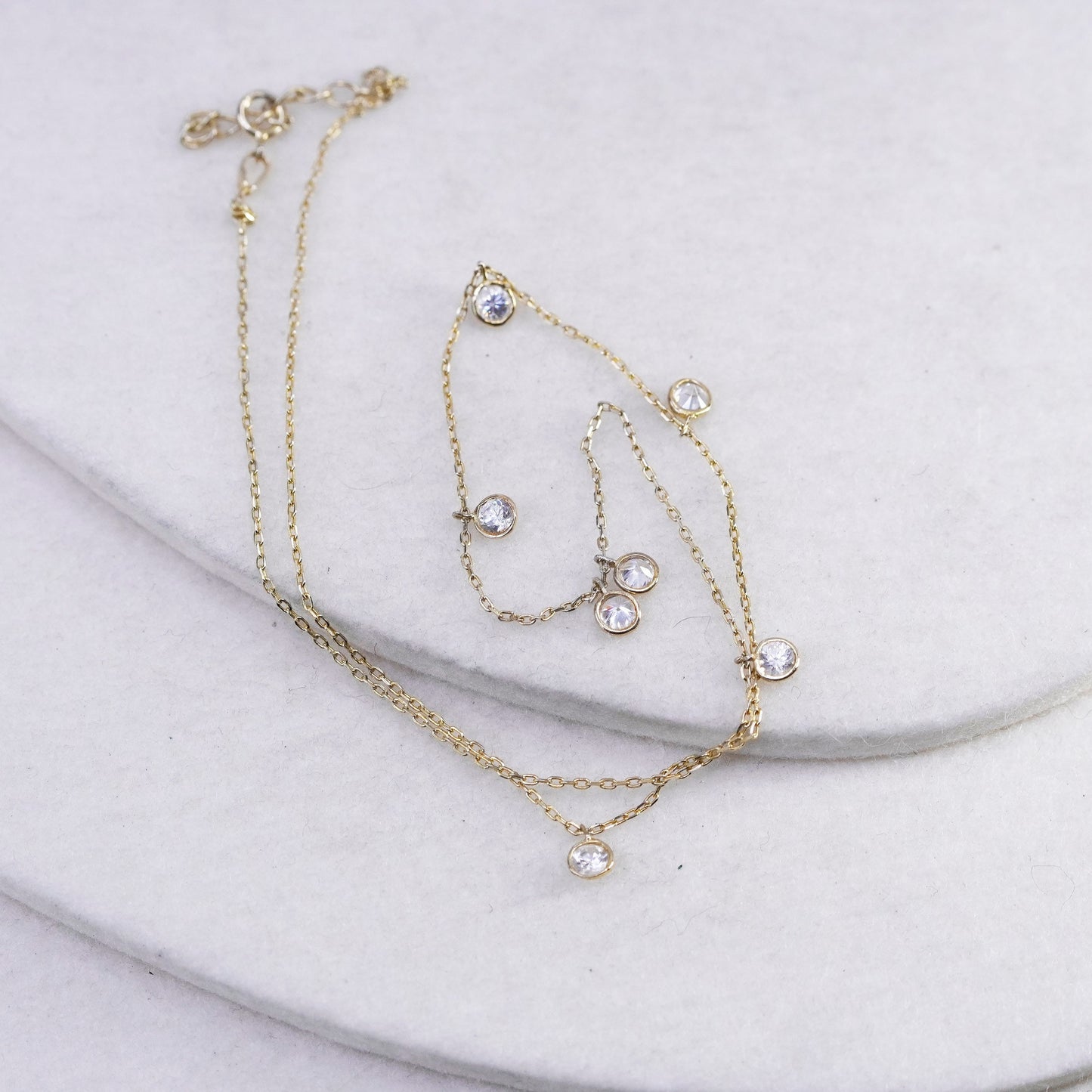 15+1”, vermeil gold over Sterling 925 silver handmade circle necklace with cz