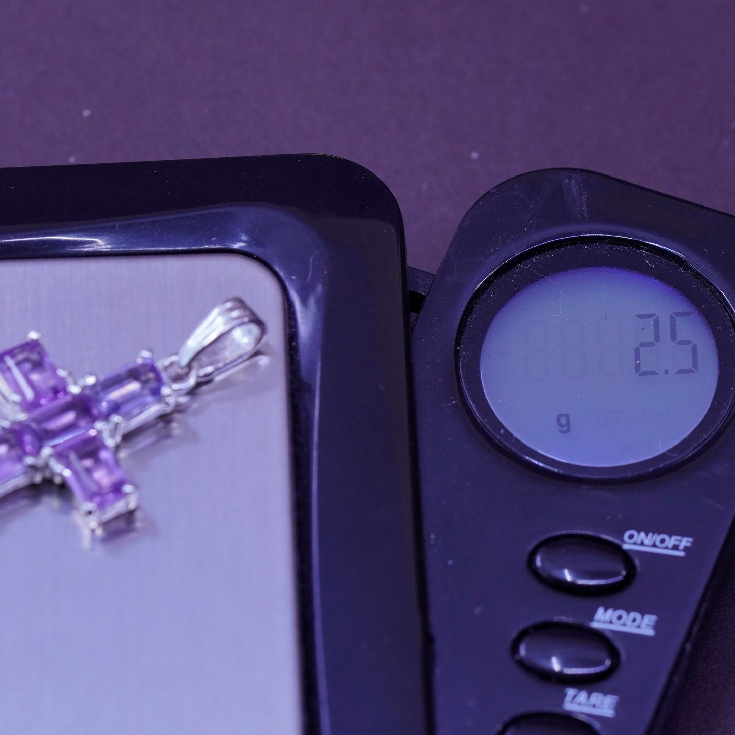 Vintage Sterling silver handmade pendant, 925 cross with Violet Cz, Christian