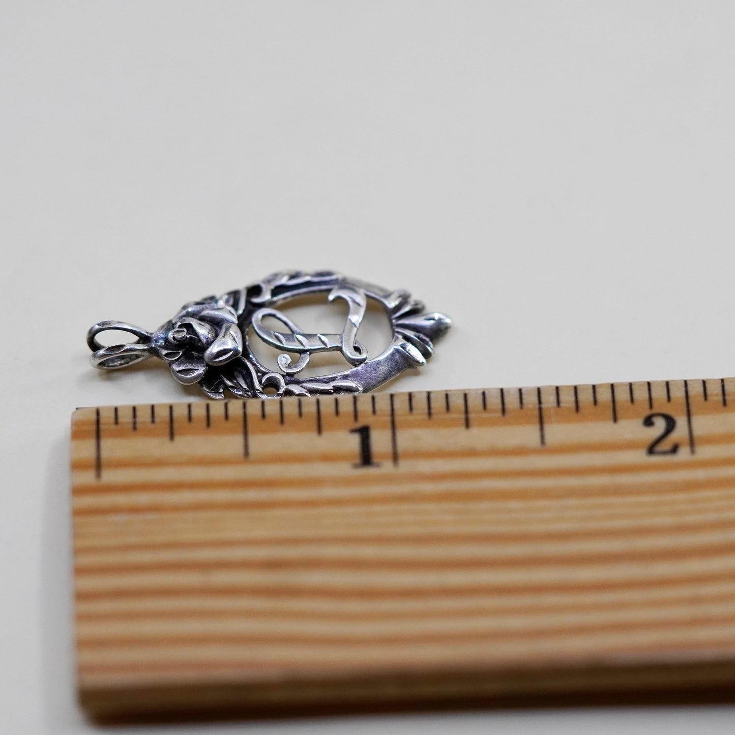 Vintage sterling silver handmade pendant, 925 tag charm w/ letter “L” engraved