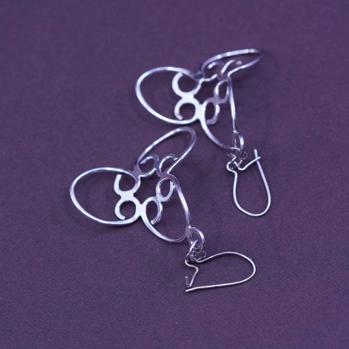 Vintage Sterling silver handmade earrings, twisted 925 filigree drops