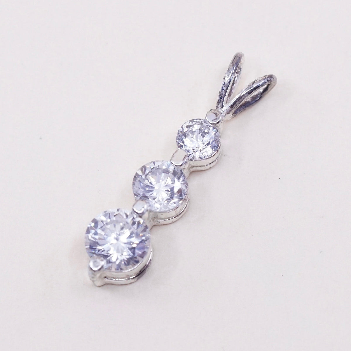 Vintage sterling silver cz crystal pendant, 925 pendant