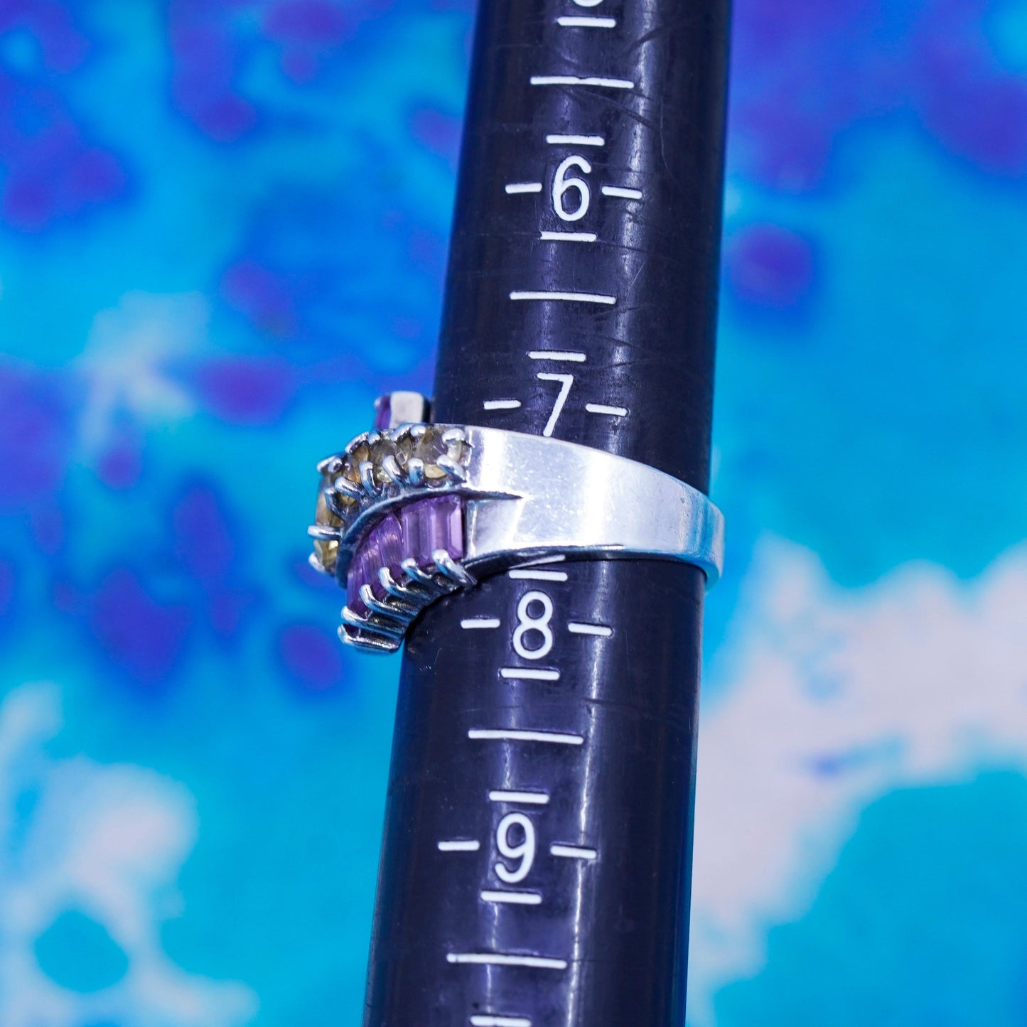 Size 7, Vtg Sterling silver handmade ring, 925 band with citrine flower