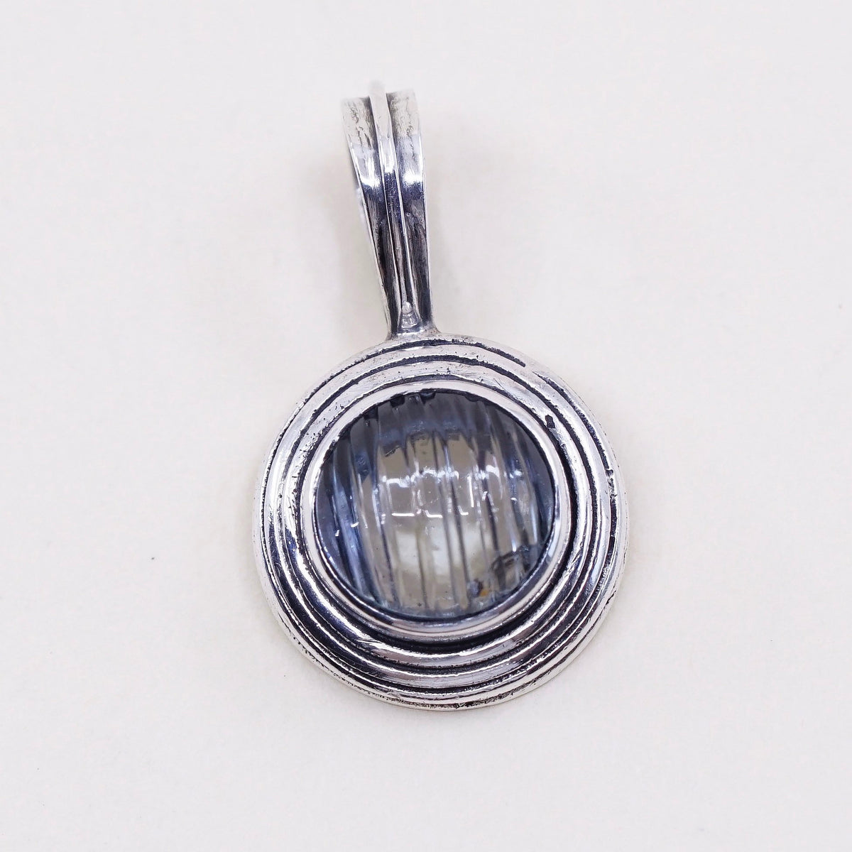 Vintage Israel sterling silver pendant, 925 silver with light blue glass