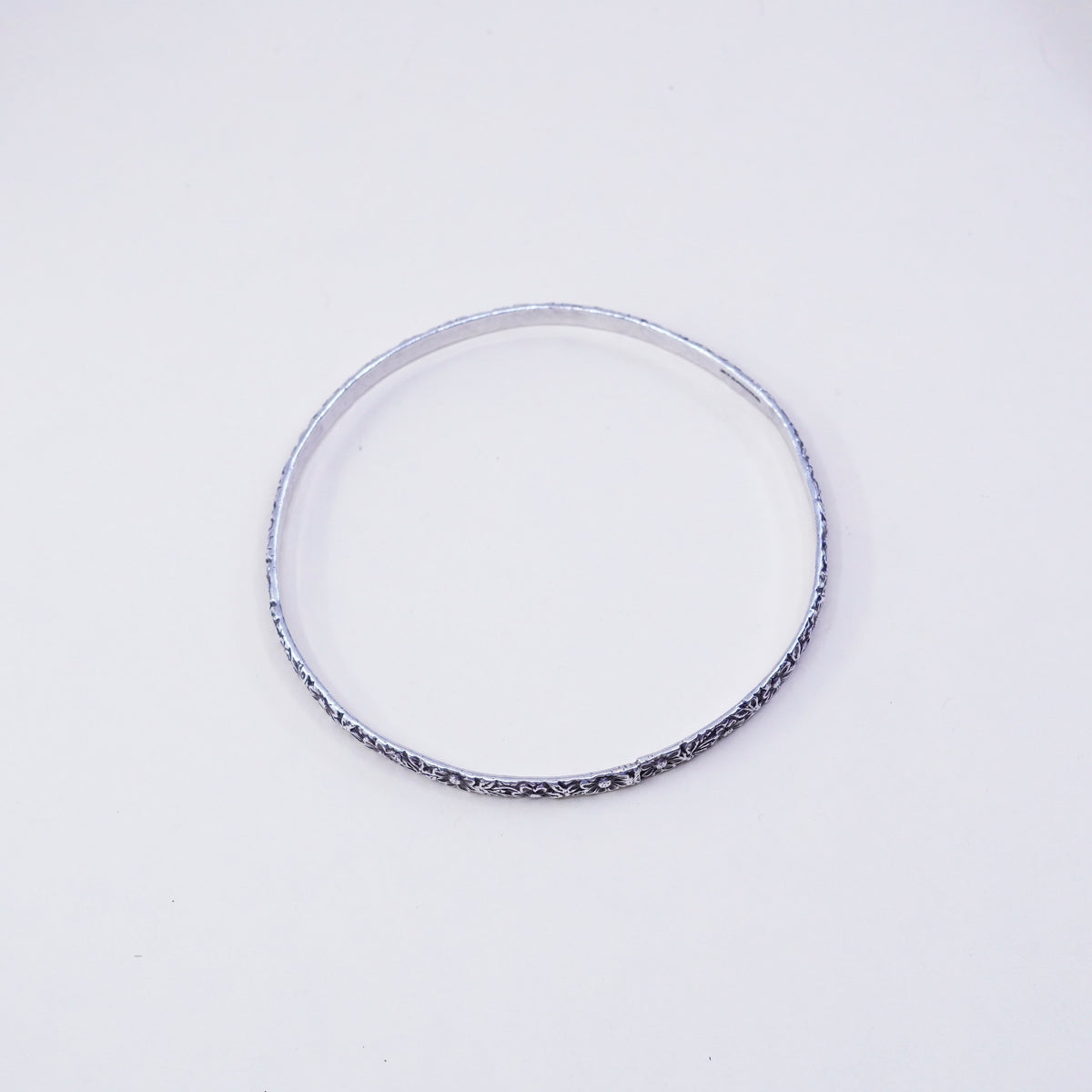 8.25”, vintage sterling 925 silver handmade floral textured bracelet, bangle