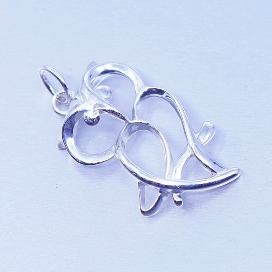 Vintage sterling 925 silver handmade owl Halloween pendant charm