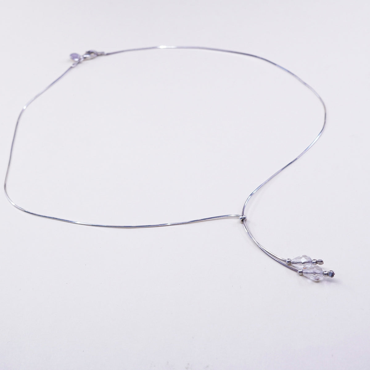 16”, 925 italy dyadema Sterling Silver Circle Chain Necklace W/ Crystal Pendant
