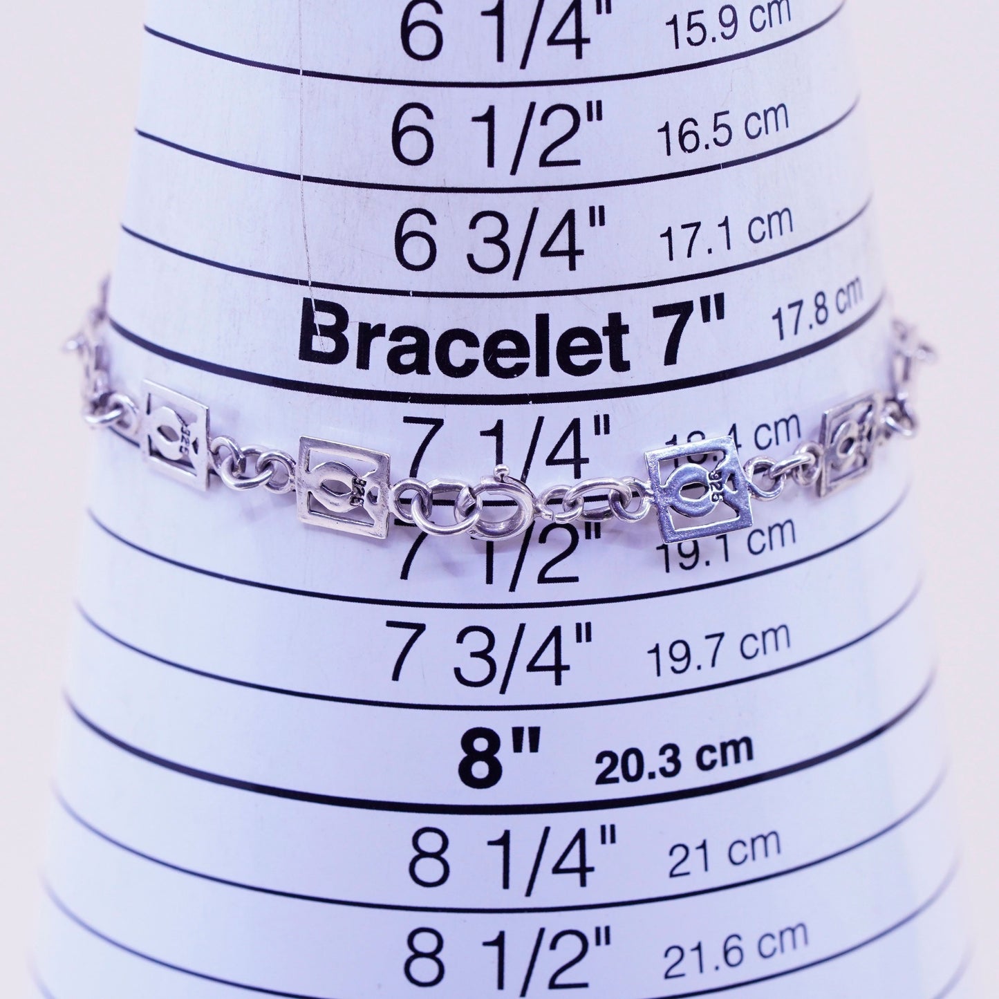 7.5”, Vintage sterling silver handmade bracelet, 925 silver fish link chain