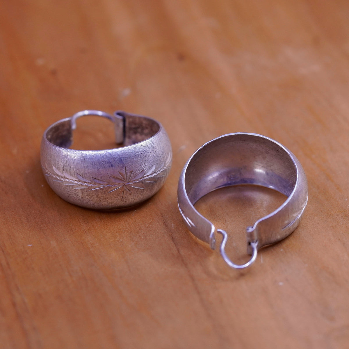 1”, Vintage Sterling silver handmade earrings, textured 950 hoops