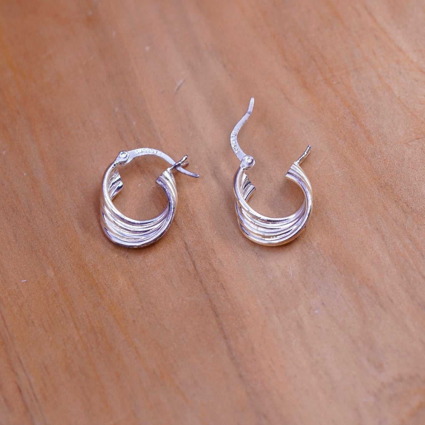 0.5”, vintage Sterling silver twisted hoop earrings, 925 twisted huggie