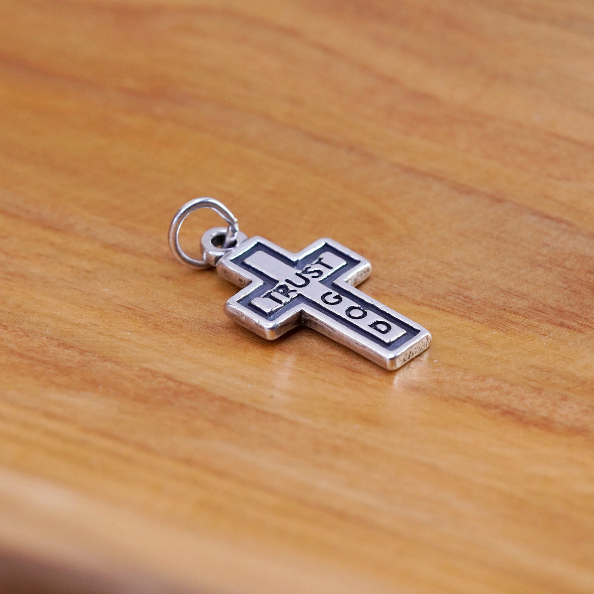 SLC Sterling silver handmade cross pendant, 925 charm engraved “trust god