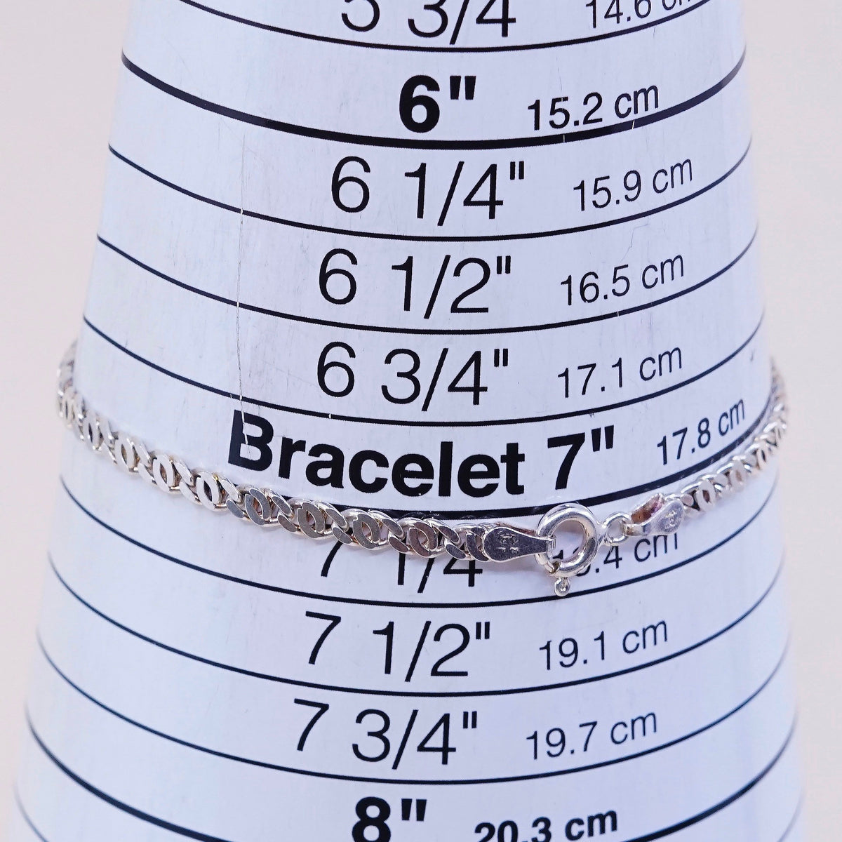 7.25”. 3mm, vtg milor sterling silver curb bracelet, italy 925 charm chain