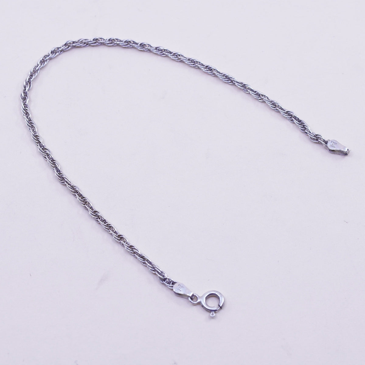 7.25”, 2mm, Vintage milor sterling 925 silver Italy rope chain bracelet