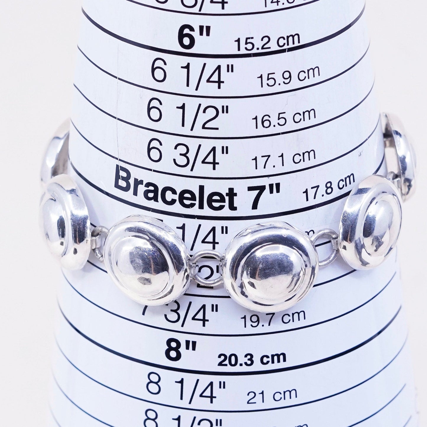 7.5”, vtg sterling silver handmade bracelet, 925 weave textured circle bracelet