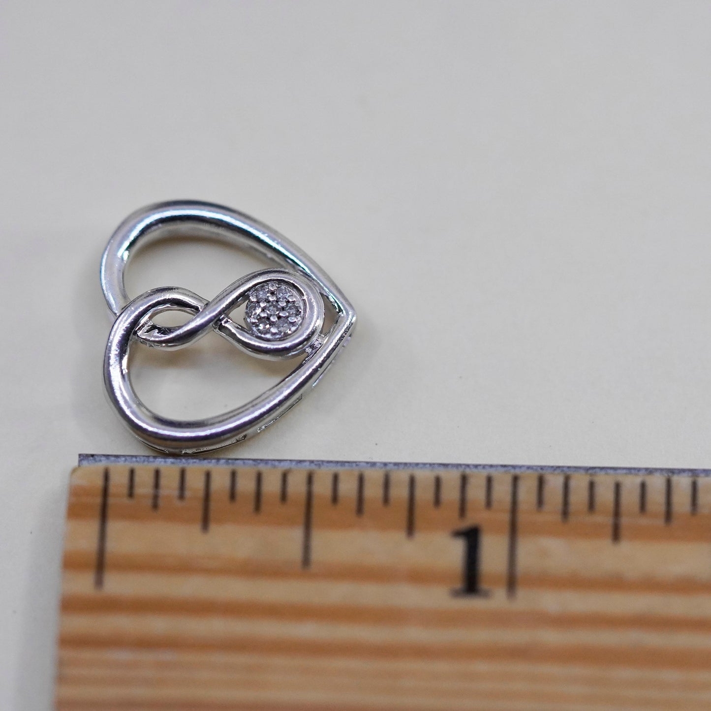 vintage Sterling silver Pendant, 925 heart with real diamond