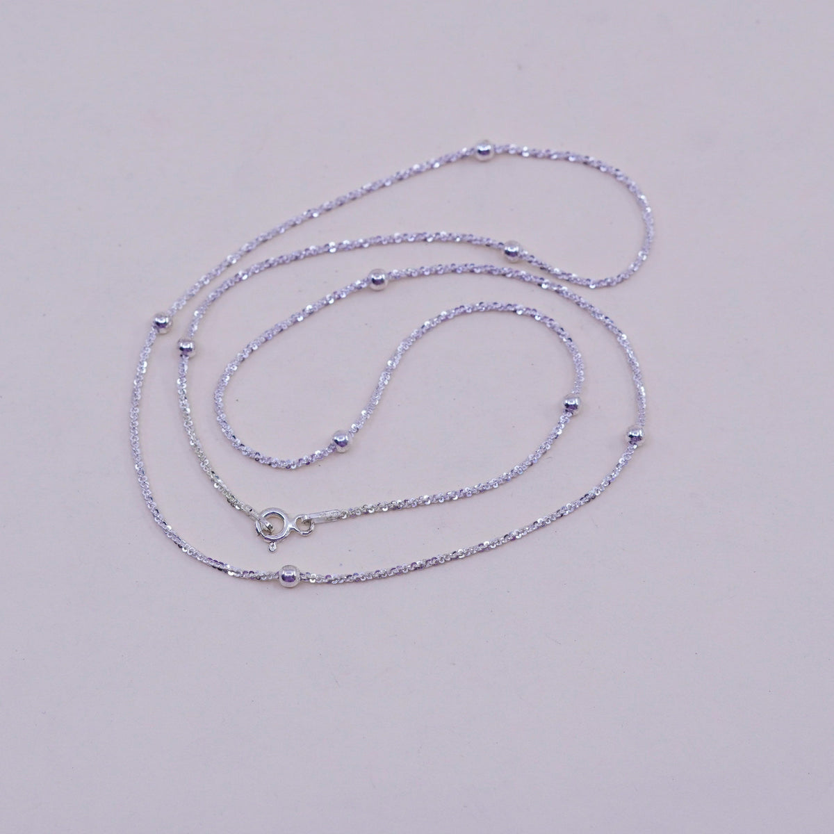 20”, 2mm, Vintage sterling silver Italy 925 twisted chain with beads, necklace