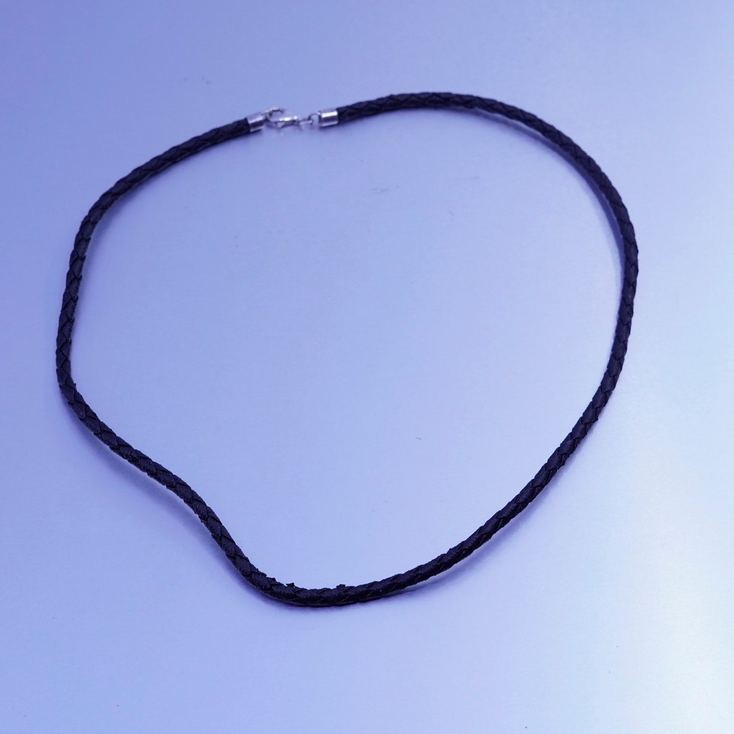 16”, vintage 925 Sterling Silver Handmade black woven braided Leather Necklace