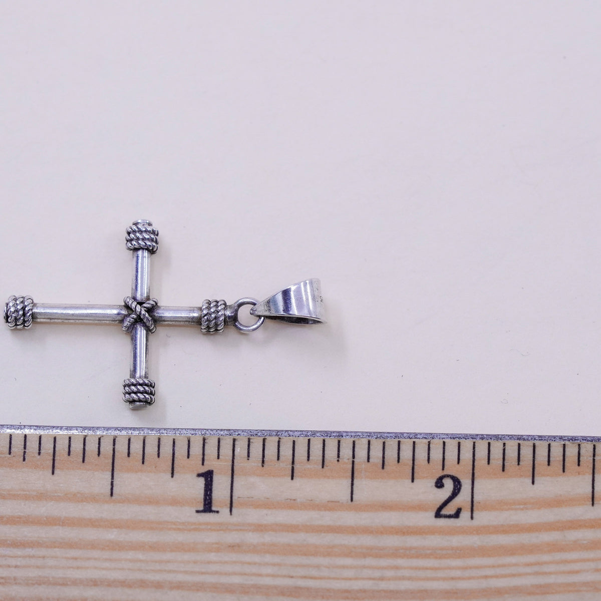 Vintage mexico handmade Sterling silver pendant, 925 cross with cable