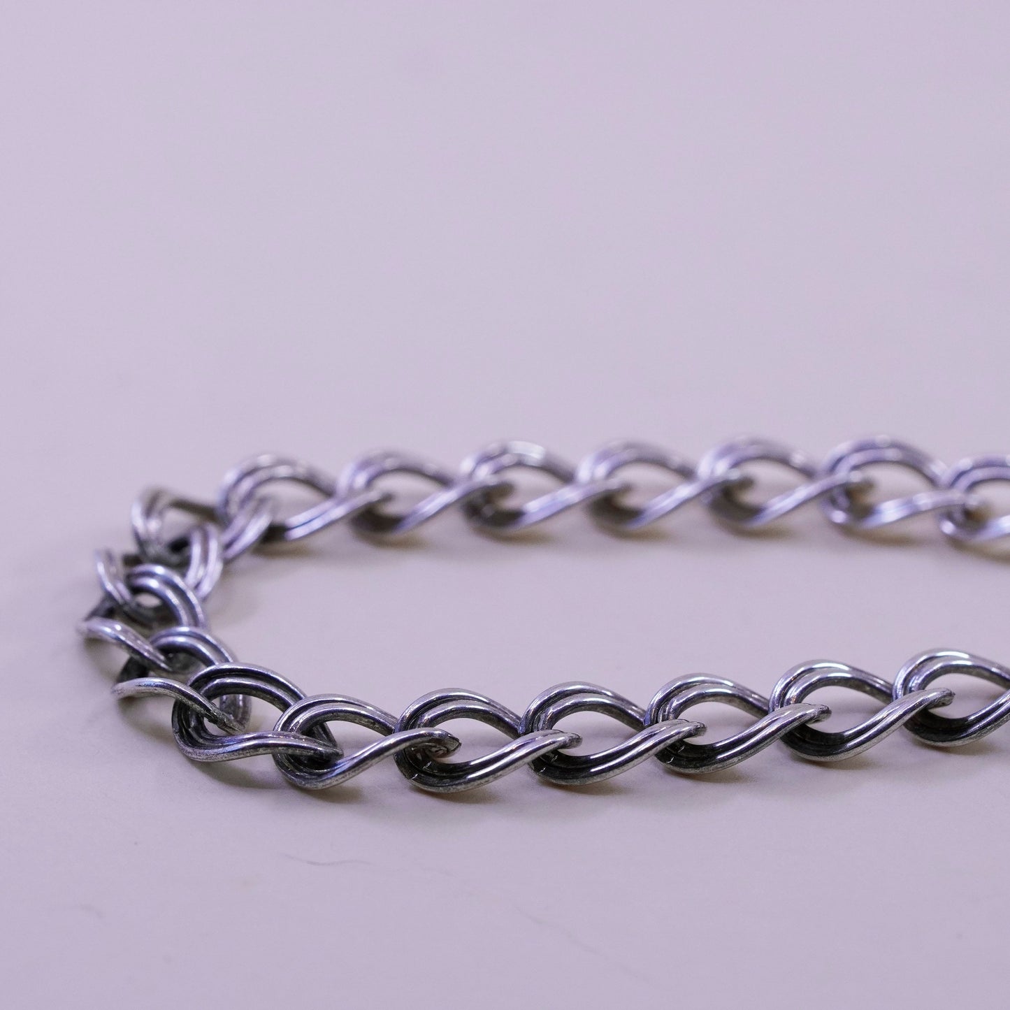 6.5”, 9mm, Vintage sterling silver double curb bracelet, 925 chain