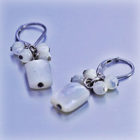 Vintage Sterling 925 silver handmade earrings with bead mother of pearl