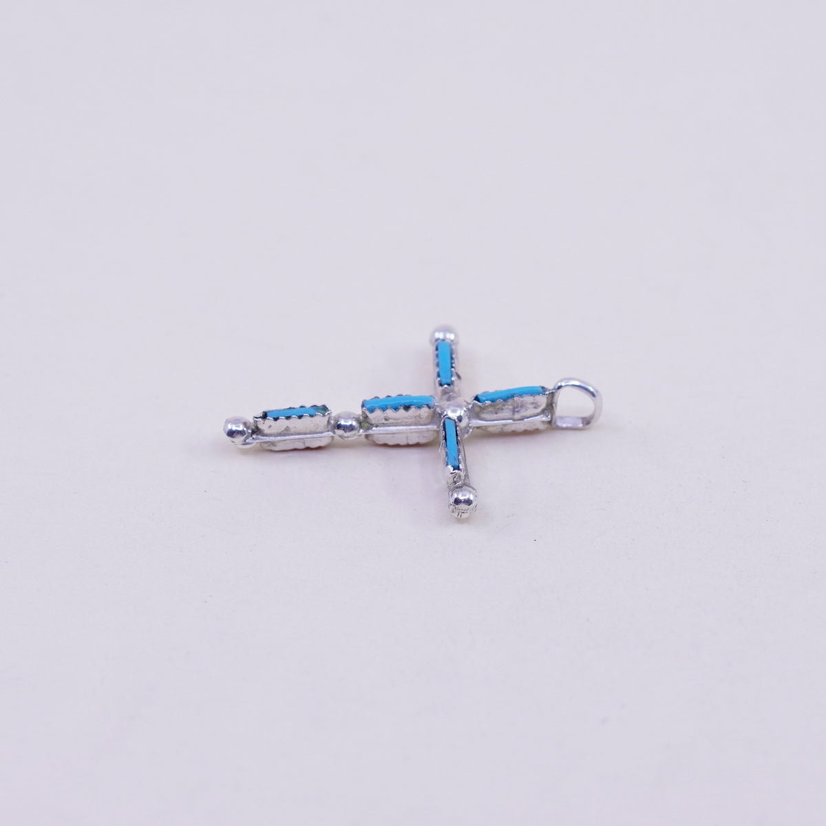 Native American Southwestern sterling silver pendant, 925 cross turquoise coral
