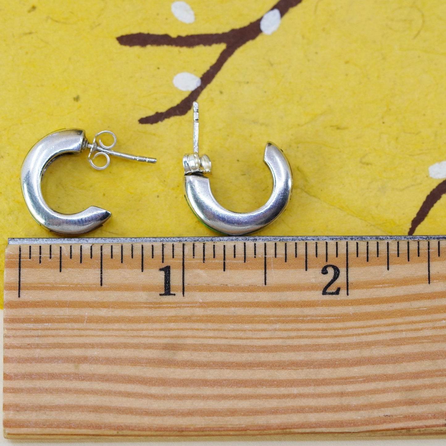 0.5”, Native American Sterling silver earrings, 925 huggie studs with turquoise